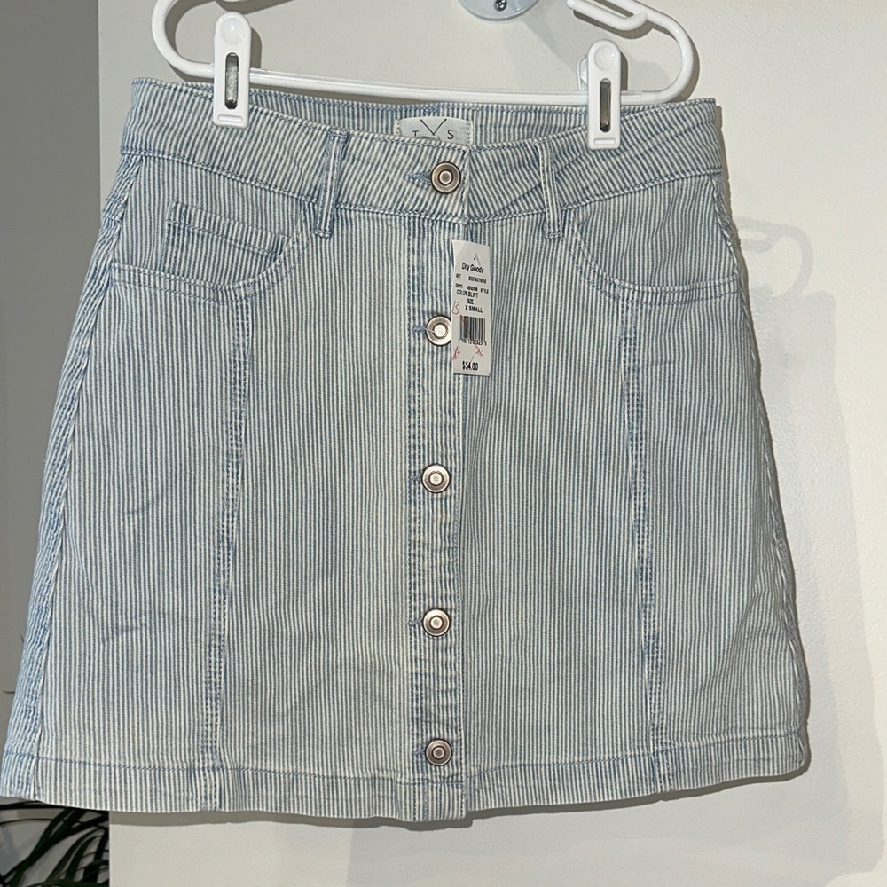 Dry Goods Light Blue Striped Mini Skirt